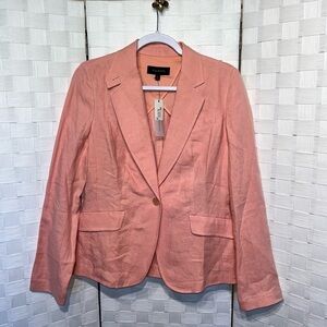 Talbots Kate Fit Rose Pink Lined Pockets Linen Blend Blazer Size 8